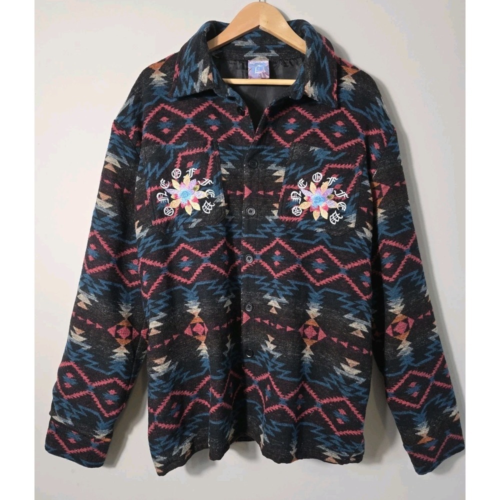 Savage Culture Western Aztec Jacket Embroidered Bull Skull Boho M/L - Picture 3 of 11